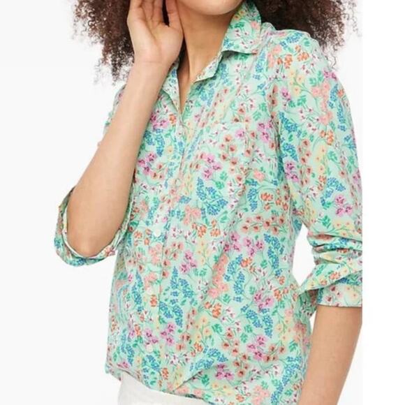 J. Crew Factory Lightweight Cotton Shirt Signature Fit Spearmint Floral Print S - Picture 1 of 11